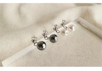100 s925 sterling silver crystal cz bead ball ear stud minimalist black shell pearl earrings female silver ornaments