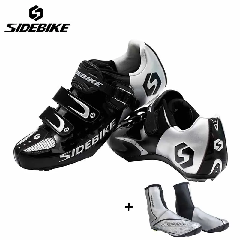 Sidebike/Мужская Уличная обувь для велоспорта; обувь для шоссейного велосипеда; Ультралегкая обувь с самоблокирующимся верхом; обувь для велоспорта; кроссовки; Sapatos de ciclismo - Цвет: 01black andshoecover