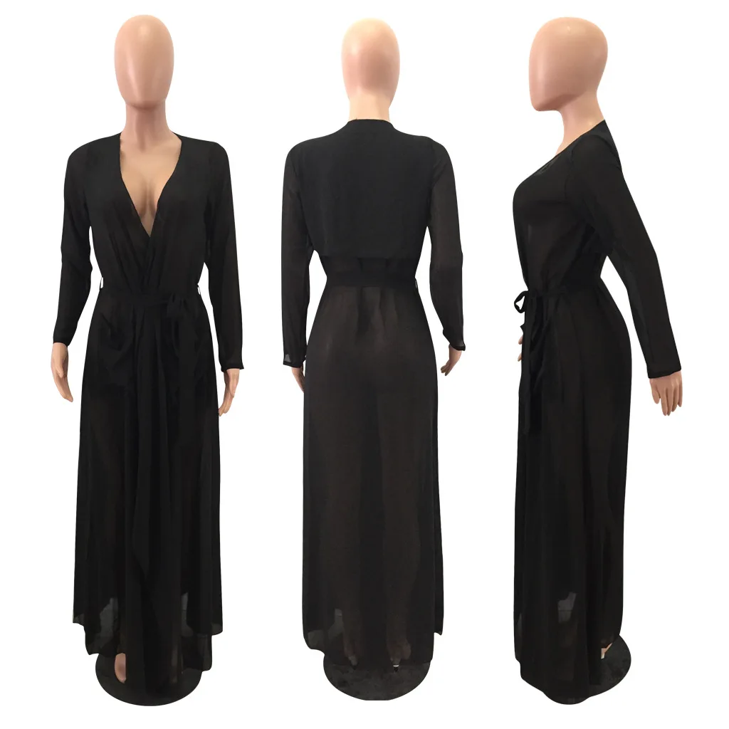 2017 шифоновое длинное кимоно модная Лоскутная блуза с карманами и бантом на поясе