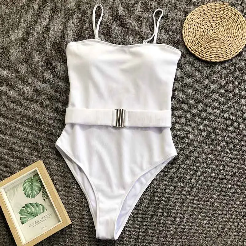 Summer Women Swimsuit One Piece Monokini 2020 Beachwear Swimsuits Solid Swimwear Swim Belt Push Up Straps Bathing Suit | Спорт и