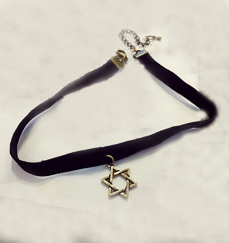 Женское ожерелье с подвеской в стиле Харадзюку Звезда Давида черное бархатное