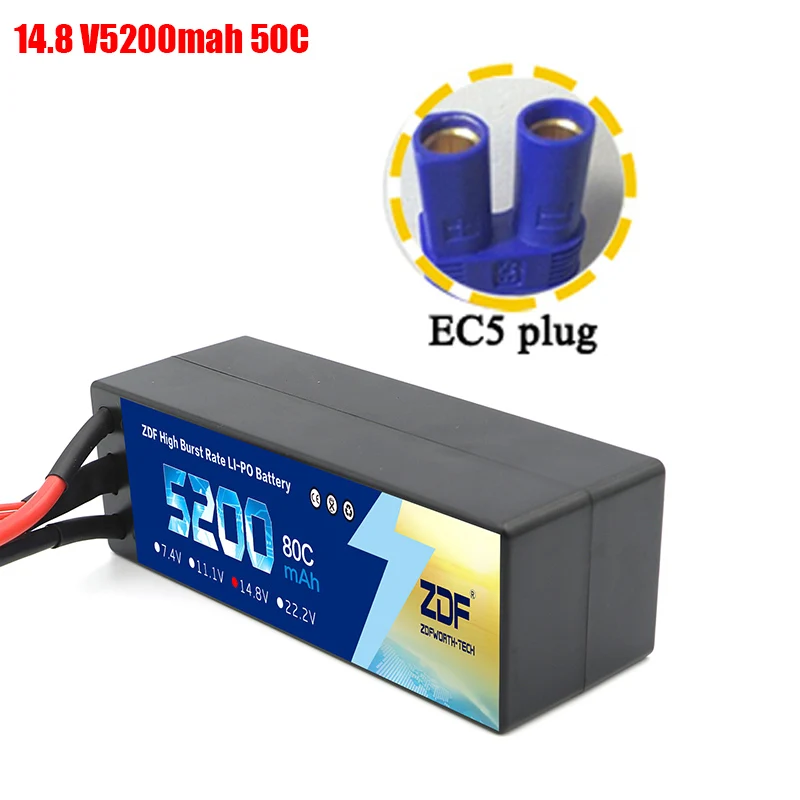 4S5200mah EC5 plug ZDF Lipo Аккумулятор 7,4 V 11,1 V 14,8 V 5200mah 6200mah Hardcase 2S 3S 4S 80C 160C 1/10 1/8 весы для Traxxas Slash 4x4 RC автомобилей лодки - Color: 4S5200mah EC5 plug