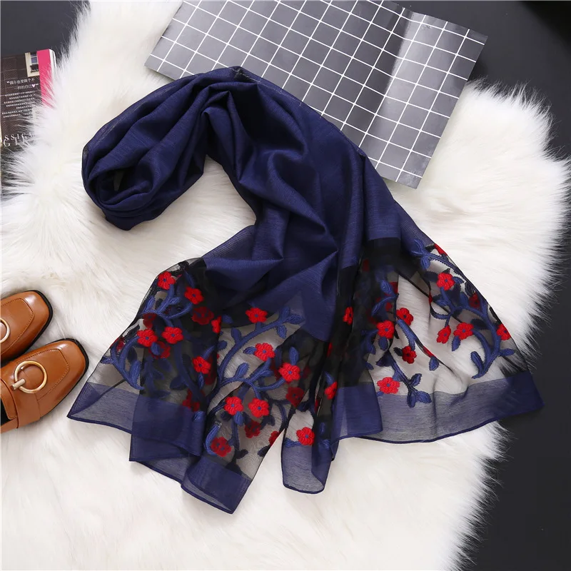 Женский шёлковый шарф с вышивкой на весну/лето|shawls and wraps|ladies shawlbrand shawl |