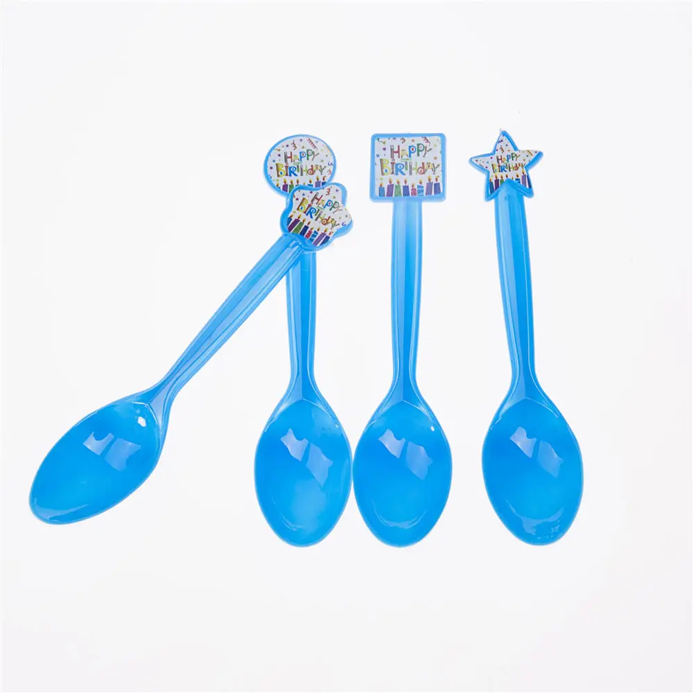 Happy birthday theme blue spoon kids party event disposable tableware supplies | Дом и сад