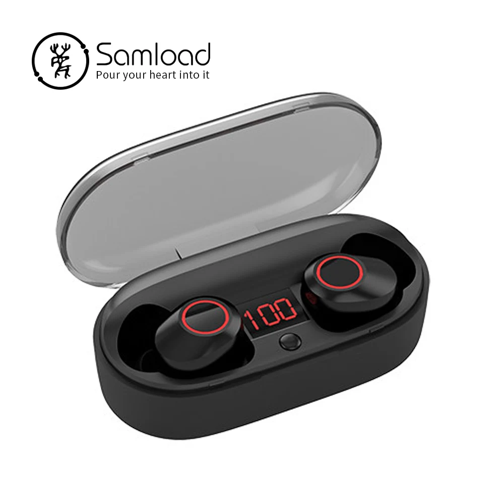 Samload Bluetooth 5,0 наушники настоящие беспроводные стерео наушники с дисплеем питания зарядная коробка для iPhone X Xiaomi sony гарнитура - Цвет: Black