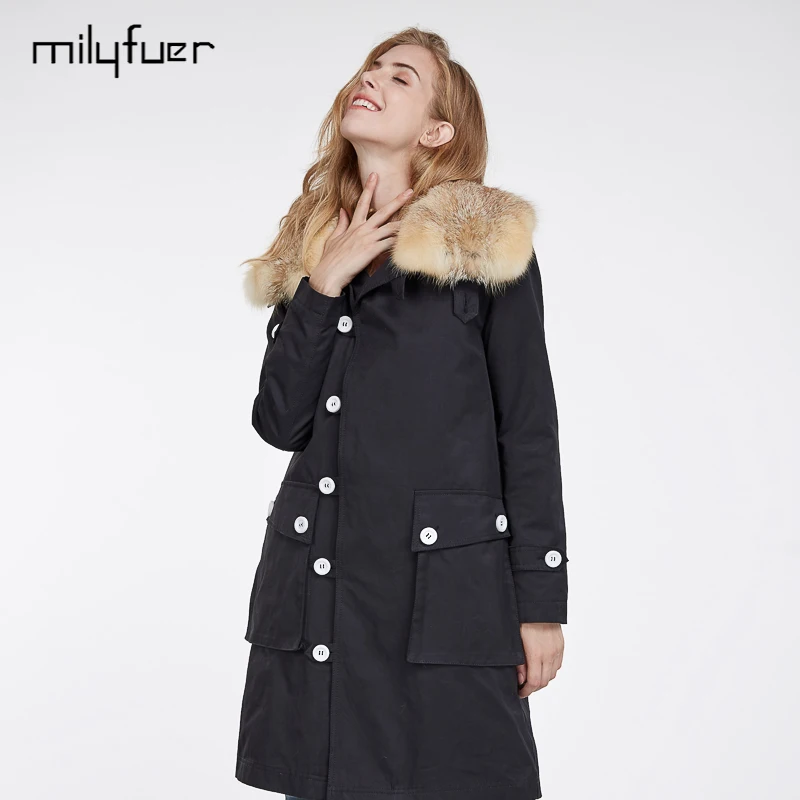 Milyfuer Длинные зимняя куртка Для женщин натуральный красный Фокс меховой воротник