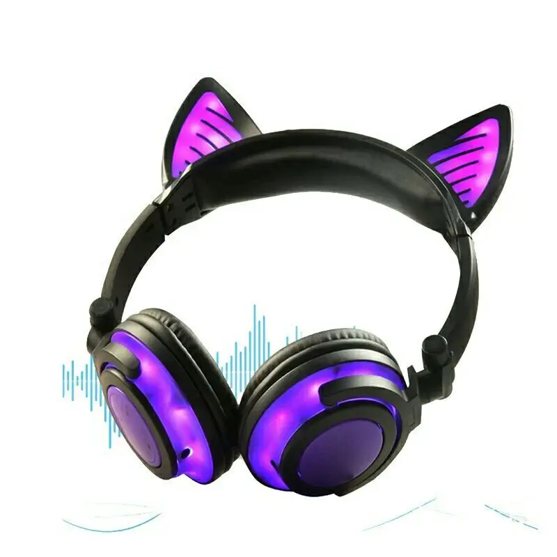 Bluetooth Стерео милые кошачьи наушники мигающие светящиеся игровая гарнитура