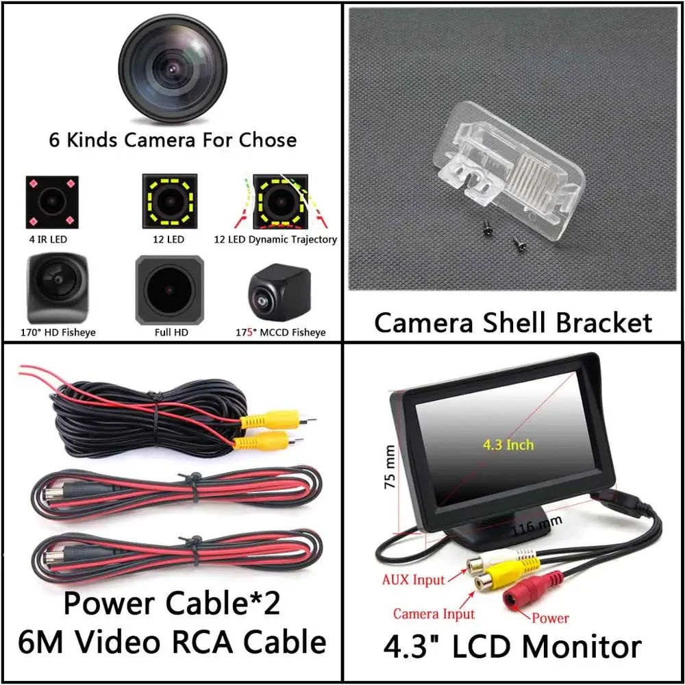 Camera 4.3 inch LCD 175 градусов рыбий глаз MCCD 12LED HD Автомобильная камера заднего вида для Mercedes Benz MB B класс W246 B180 B200 B220 B250 R350 R500 ML350 W203 - Название цвета: Camera 4.3 inch LCD
