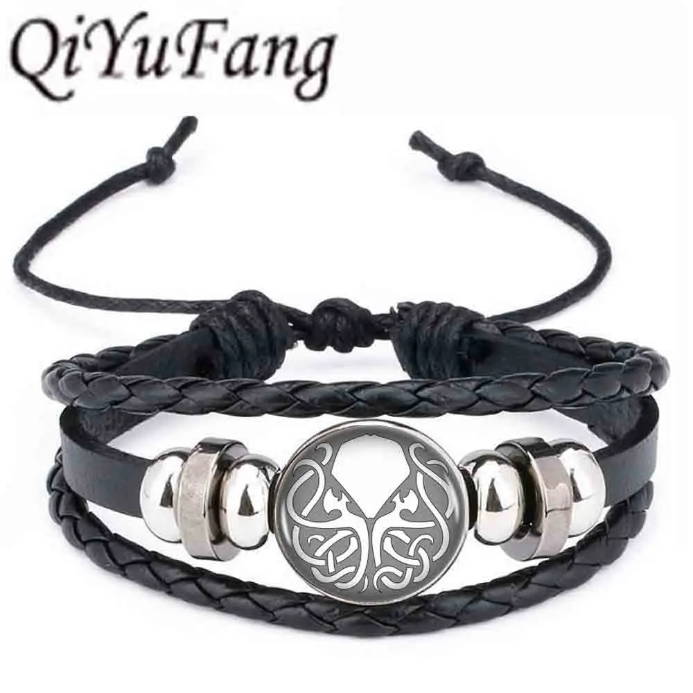 9 QiYuFan Cthulhu R'lyeh Sigil кожаный браслет, вдохновленный H.P. Loveccraft ювелирные изделия черные Многослойные браслеты для женщин и мужчин - Окраска металла: 9