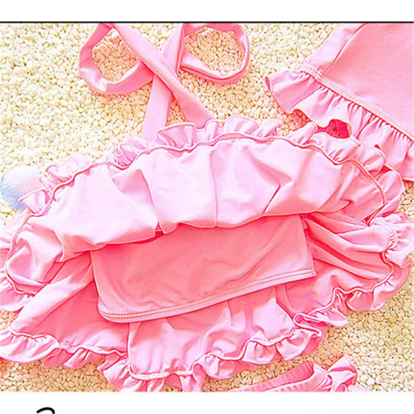 Летний солнечный детский купальник бикини для девочек однотонный удобный 2018 3