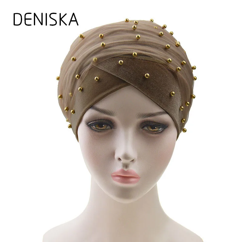 DENISKA новинка 2018 африканская повязка на голову Женский бархатный тюрбан с бисером