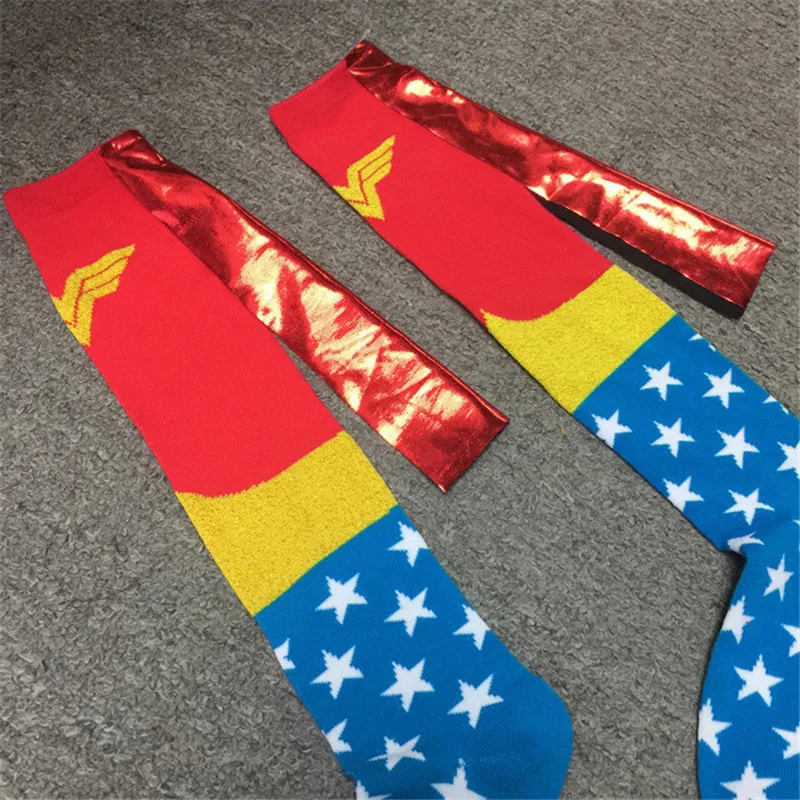 Takerlama Wonder Woman, накидка, гольфы, чулки, красный, синий цвет, вязаная накидка, косплей, яркий плащ, хлопковые носки до середины икры