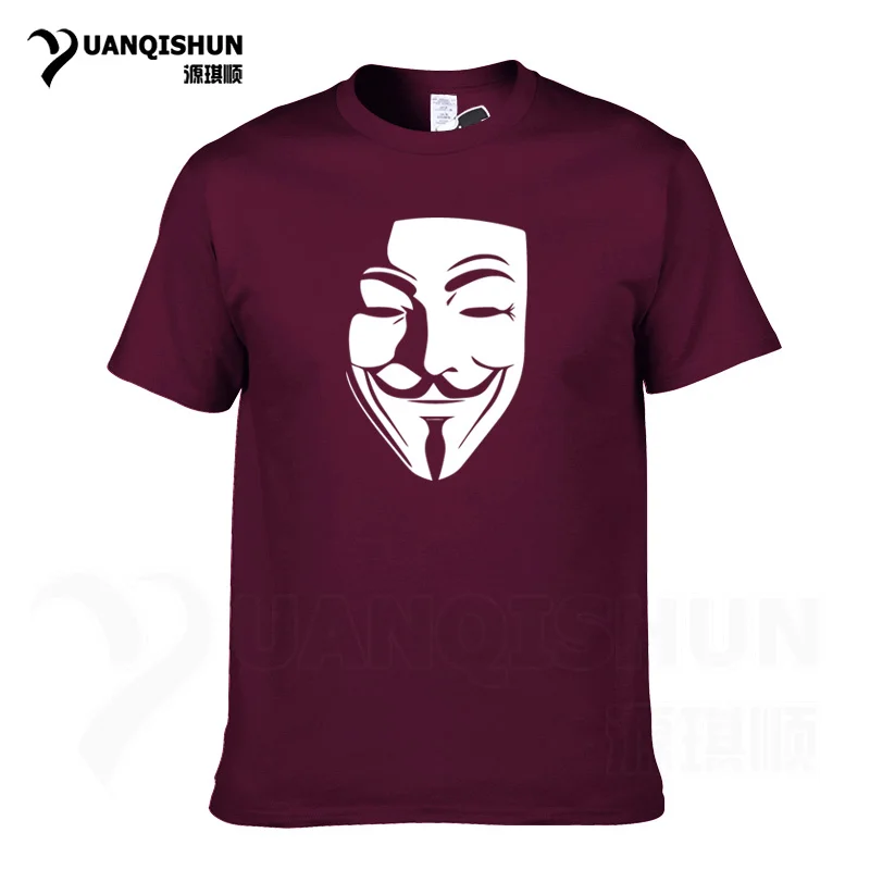 YUANQISHUN фирменная футболка фильм V для серии Vendetta Футболка Маска Гая Фокса серии футболок безымного негодного тролля - Цвет: Red wine  A