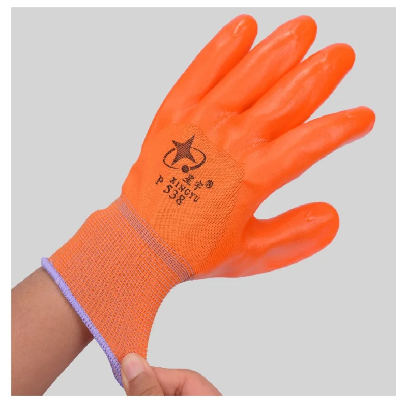 

5/12 Pairs Nitrile Work Protective Gloves Orange Oil-resistant Anti-skid Cotton Yarn Mechanism Water Weak Acid Alkali Proof