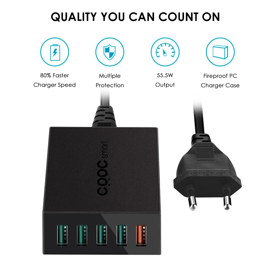 CRDC 54 Вт 5 Порты и разъёмы Usb Зарядное устройство Quick Charge 2 0 Desktop мобильного телефона