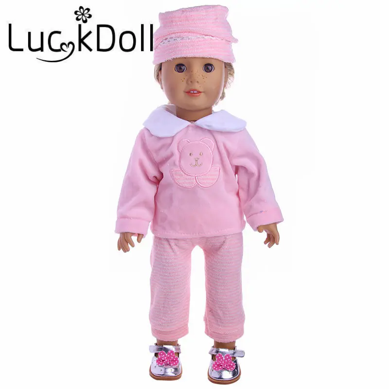 Костюм с принтом розового медведя LUCKDOLL 18 дюймов американская кукла 43 см