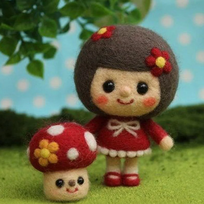 Креативная милая игрушка-Гриб ручной работы для девочек, кукла из шерстяного войлока, ручная работа, ручная работа, шерстяная посылка для валяния