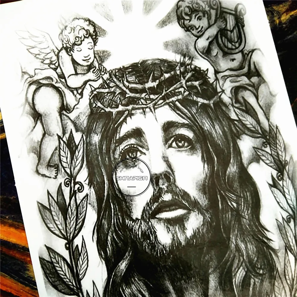 SHNAPIGN Jesus Flash TTemporary татуировки боди-арт, 12*20 см флэш тату наклейка s, водонепроницаемая мнимый хна для татуировки татуировка, наклейка на стену