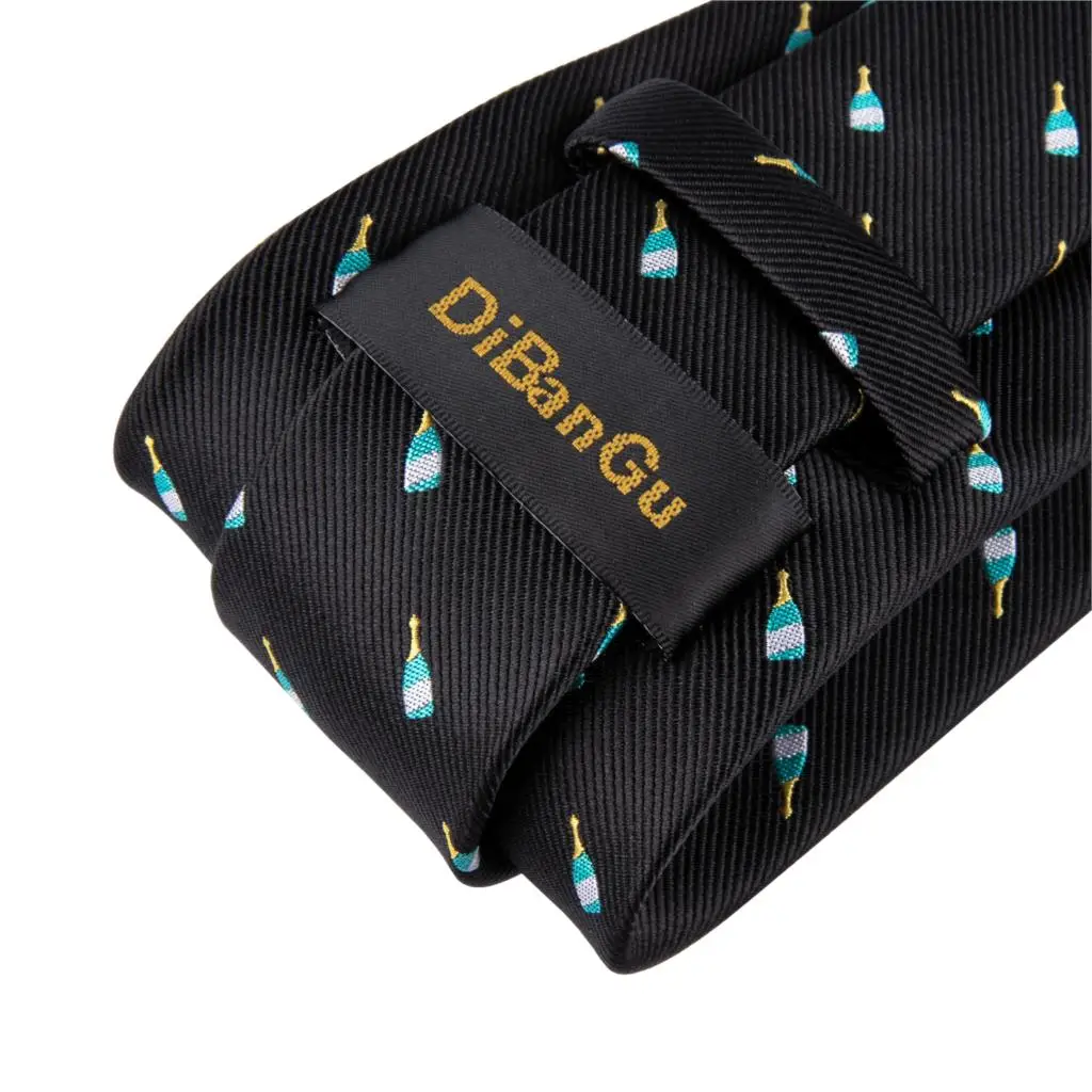 

DiBanGu Classic Black Solid Dot Men Gifts Tie Clip 100% Silk Paisley Ties Hanky Cufflinks Tie Wedding Business Party Tie Set