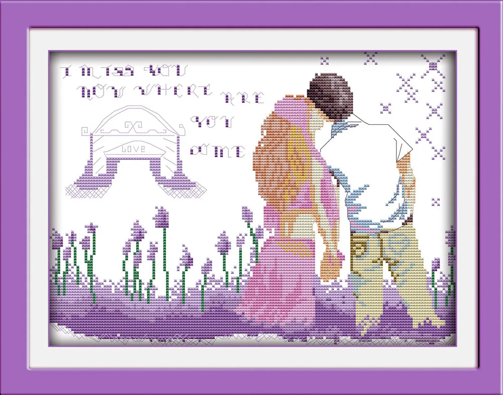Lavender lovers kiss love paintings counted printed on canvas DMC 11CT 14CT Chinese Cross Stitch kits embroidery needlework Sets | Дом и сад