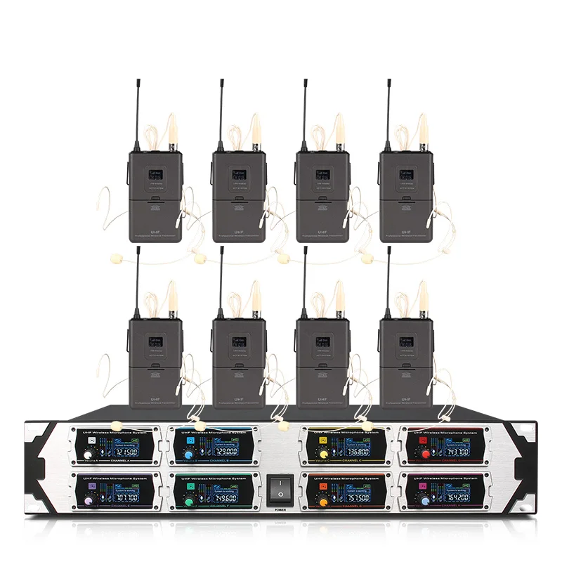 ERZHEN Профессиональная Беспроводная микрофонная система UHF8 channel портативная