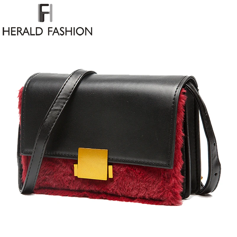 Herald Fashion кожаная сумка с клапаном и мехом Высококачественная женская со