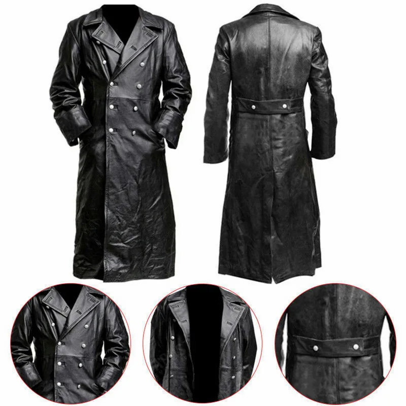 Винтажная кожаная куртка мужская в стиле &quotпанк&quot пуговица Casacos Masculino