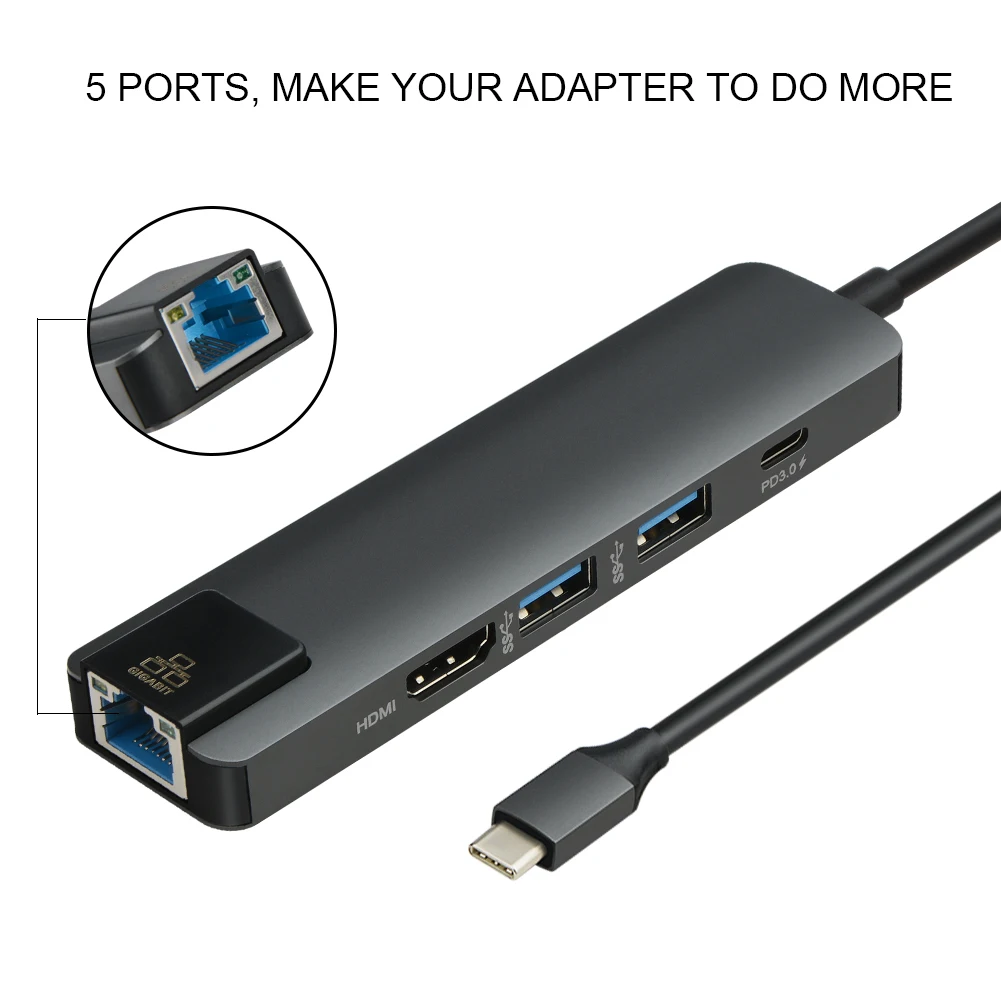 5 в 1 концентратор USB Type C Hdmi PD для Ethernet Gigabit Rj45 Lan адаптер Thunderbolt 3 Macbook Pro зарядное