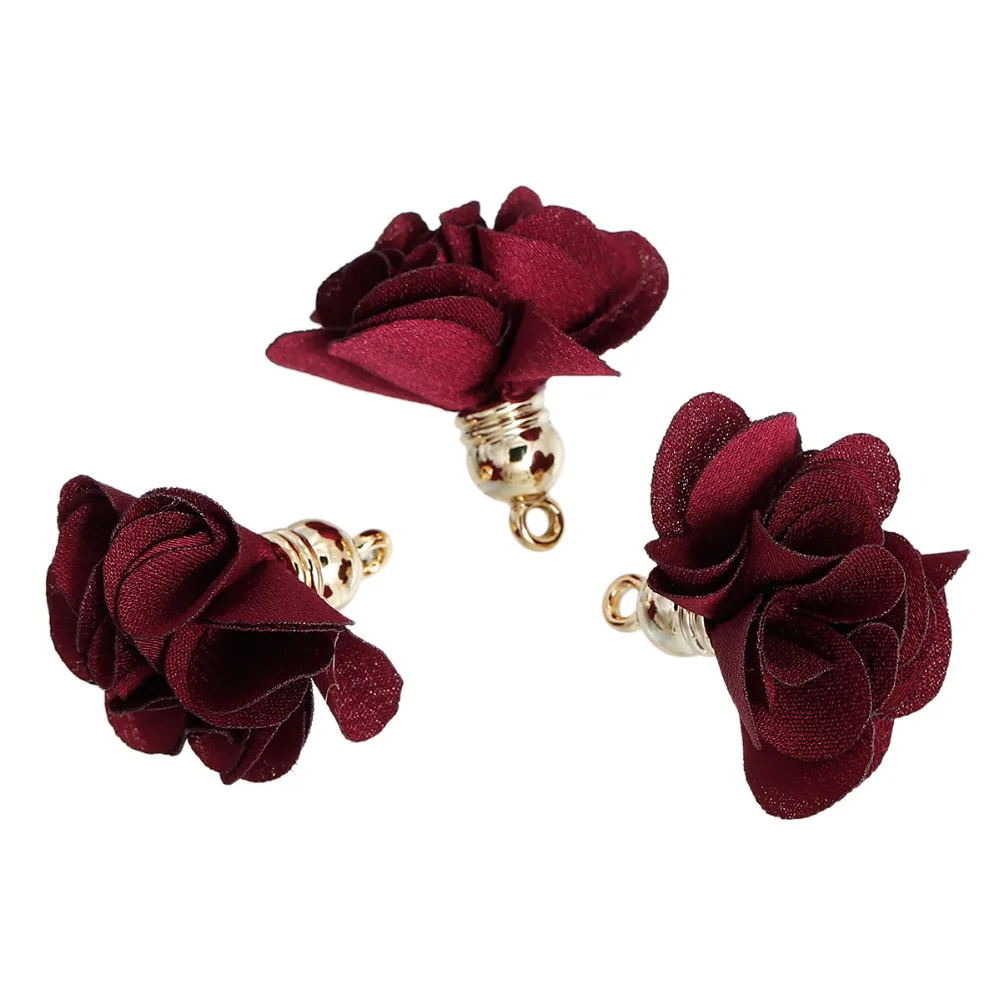 DoreenBeads полиэфирные Подвески с кисточками, цветочный позолоченный белый/розовый/фиолетовый и так далее около 27 мм(1 1/") x 25 мм(1"), 10 шт