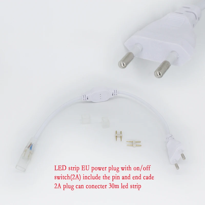 Светодиодная лента с переключателем для SMD5050/SMD3014 RGB Светодиодная лента, светильник с вилкой европейского стандарта, с 2 контактами, светодиодный водонепроницаемый, AC220V - Испускаемый цвет: 2A standard EU plug