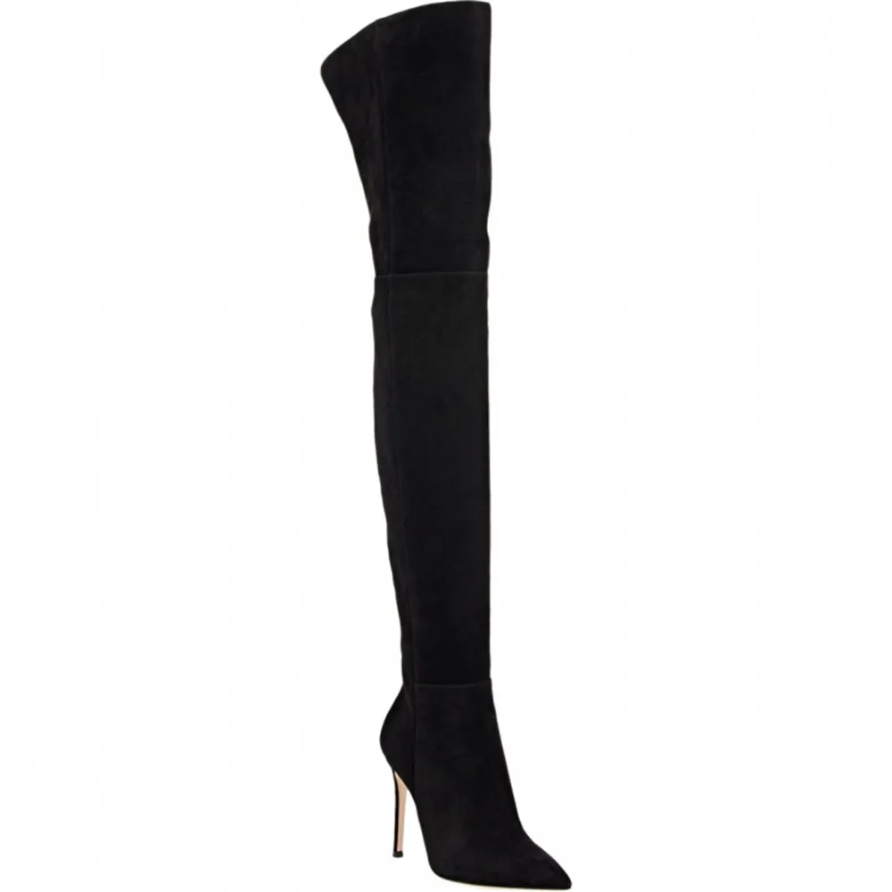 Женские сапоги выше колена с острым носком на молнии|sexy over knee boots|knee bootsover boots |
