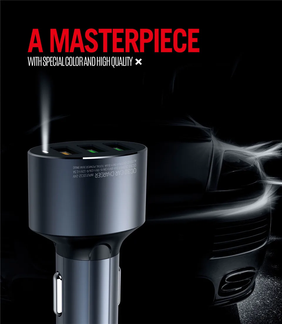 3 Порты и разъёмы USB Автомобильное устройство для быстрой зарядки Quick Charge 3,0 36 W Multi USB Автомобильное Зарядное устройство QC 3,0 QC3.0 общие быстрый автомобиль зарядка для сотового телефона Tablet