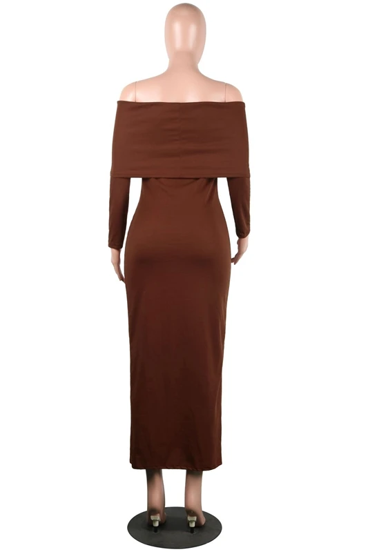 

OMILKA 2018 Autumn Winter Women Long Sleeve Off the Shoulder Bandage Knitted Dress Sexy Black Brown Slash Neck Club Party Dress