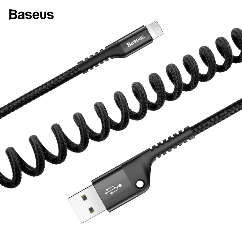 Гибкий пружинный USB кабель Baseus для быстрой зарядки iPhone, кабель для передачи данных для iPhone XS Max XR X 8 7 6 5 5S se адаптер