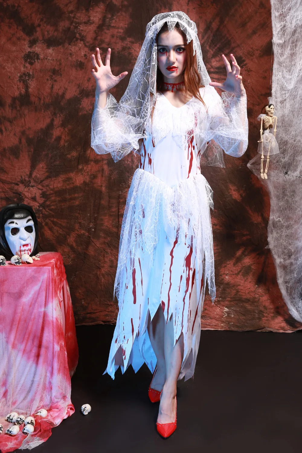 Зомби платье невесты призрак Карнавальный Костюм Хэллоуин кровавая на костюм