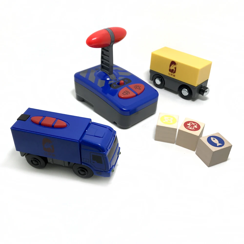 w04 Remote control electric train 2 section magnetic link compatible toy car wooden track blue Harmony | Игрушки и хобби