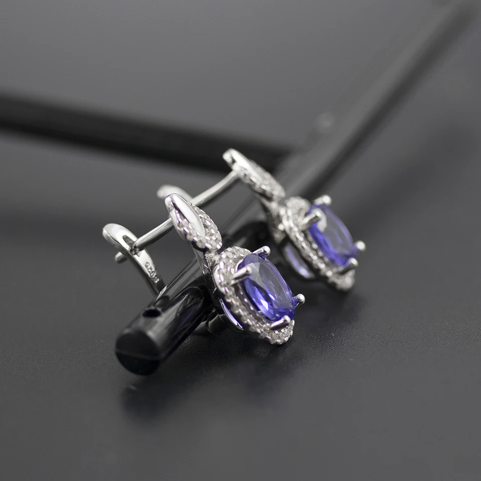 Серьги-гвоздики Bolai из танзанита женские ювелирные украшения стерлингового