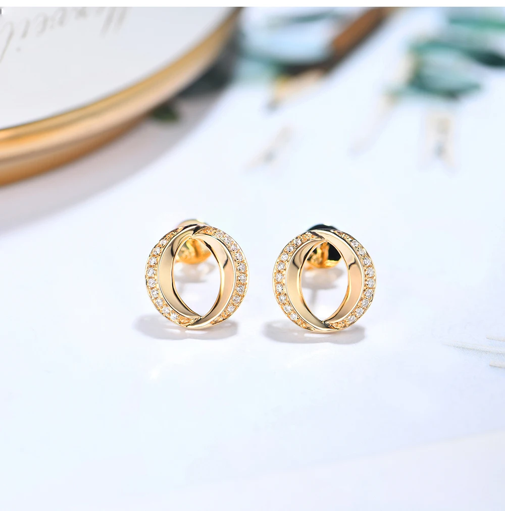 AULEEZE 18 K желтые золотые серьги с бриллиантом О-образный Модные женские AU750 настоящие серьги-гвоздики с бриллиантами