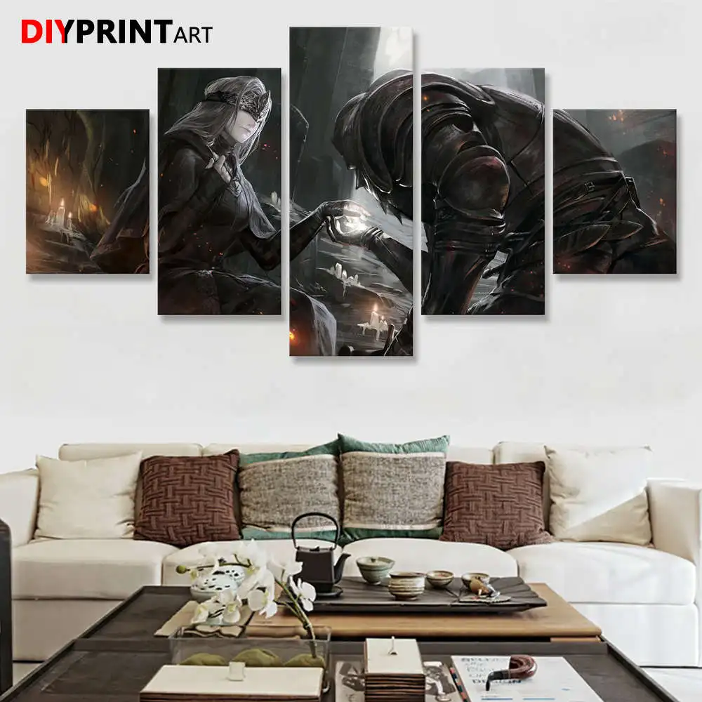 Абстрактные Художественные картины Dark Souls III Fire Keeper Alcd с 5 панелями для украшения