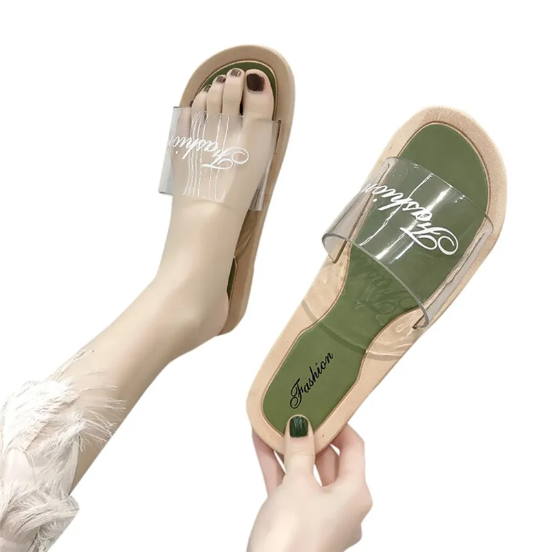 Женские прозрачные тапочки на плоской подошве пляжные сандалии с буквами