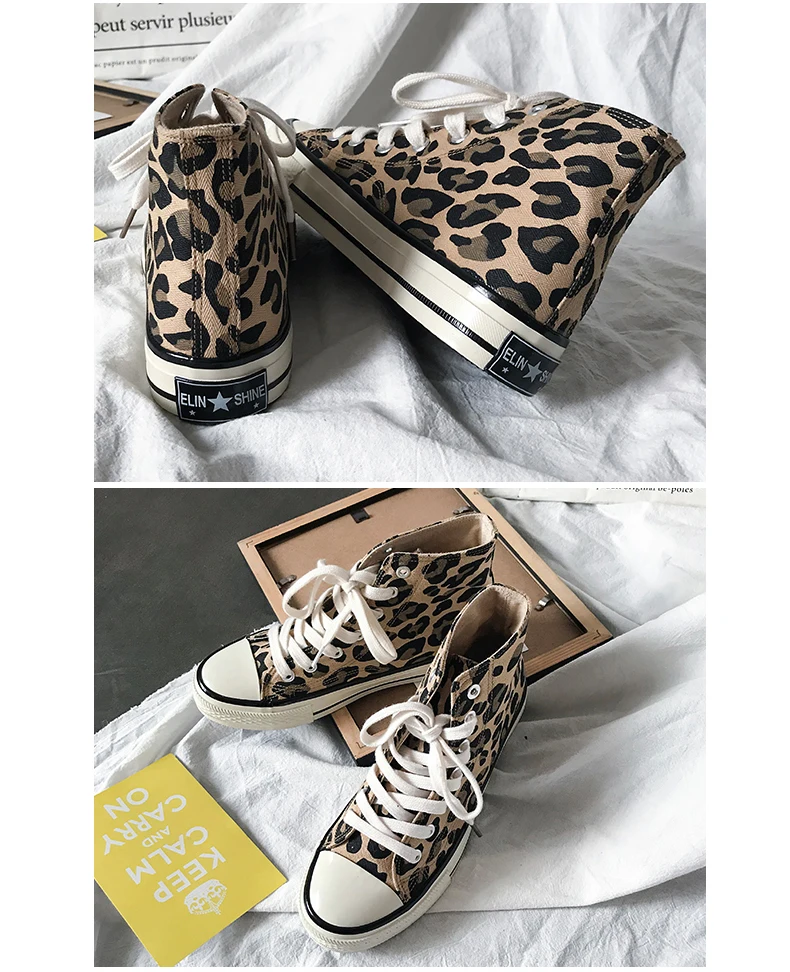 Модная обувь с леопардовым принтом; коллекция года; женская обувь; сезон осень-зима; Повседневная парусиновая обувь; женские кроссовки с высоким берцем; женская обувь на плоской подошве; zapatos de mujer