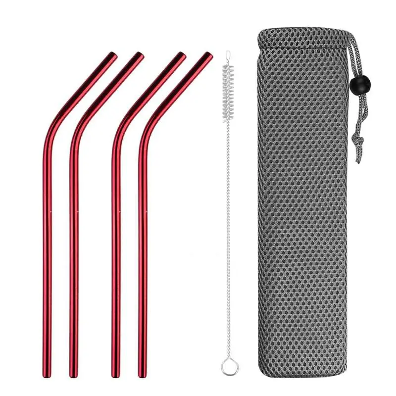 Red3 4Pcs 4 шт многоразовые трубочкой Высокое качество 304 Нержавеющая сталь металла, соломы с Cleaner кисть для кружки 20/30 унций - Цвет: Red3 4Pcs