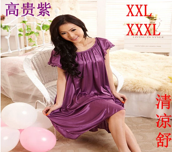 Летняя Сексуальная длинная шелковая ночная рубашка для женщин размера плюс
