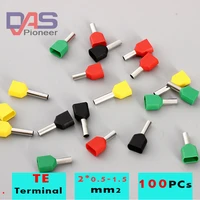 100pcs double cord terminal copper insulated crimp terminal te 0508 7508 7510 1008 1010 1508 1512 wires 2x0 5 1 5mm2