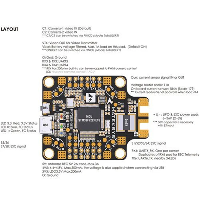 Новая система управления полетом Matek F722-SE F7 Dual Gryo датчик тока AIO OSD BEC для