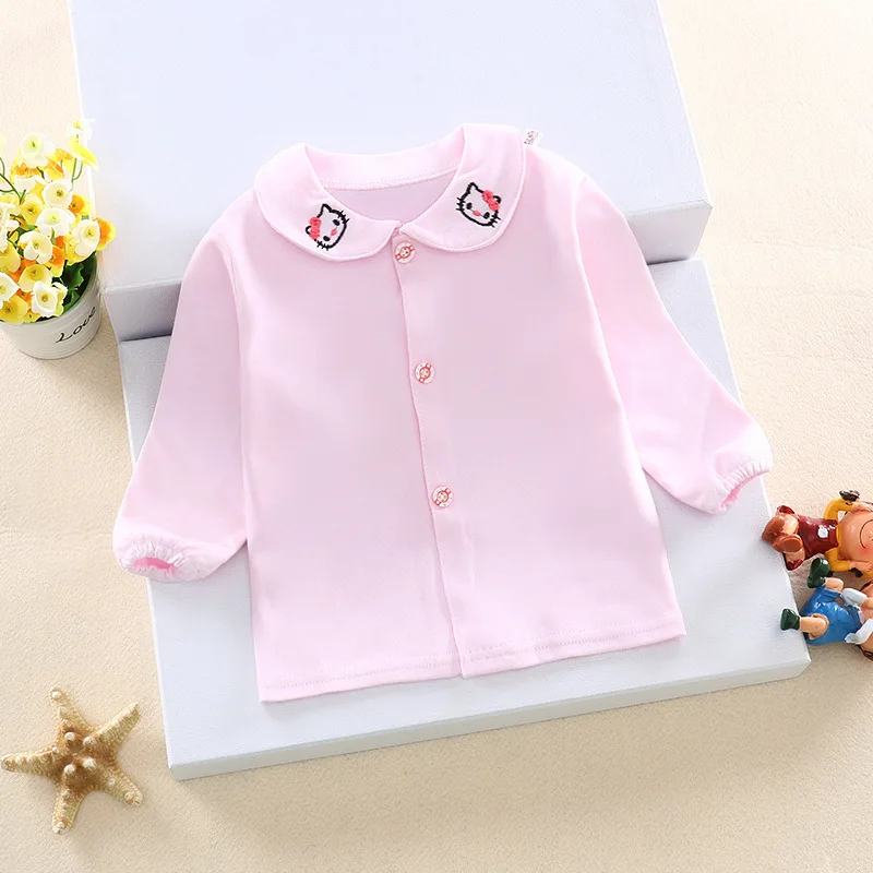 

Cotton Soft Print Blouses O-Neck Spring& Autumn Children'S Clothing Single-Breasted White Classic Long Sleeve Bottoming Shirts