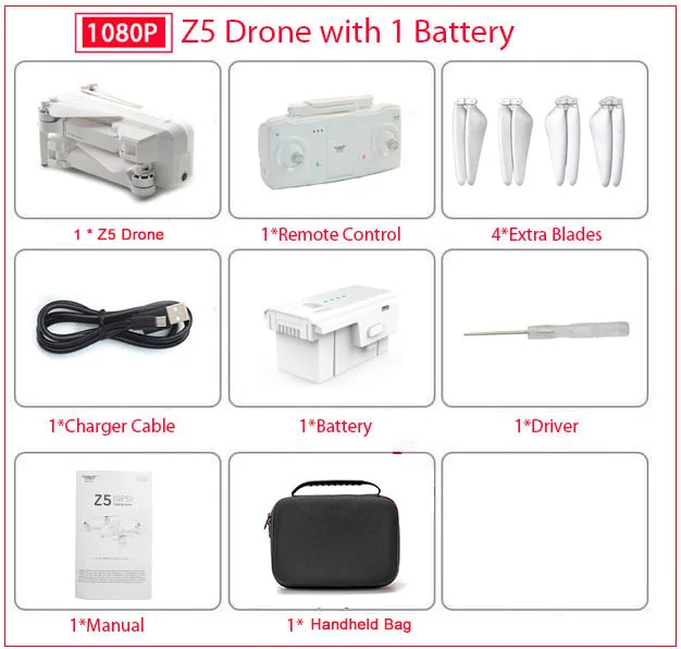 1080P 1 Battery Bag SJRC Z5 RC Дрон Профессиональный gps RTF 5G WiFi FPV 1080P камера с gps режим следования за мной RC Квадрокоптер vs XS809 B5W JJPRO X5 F11 - Цвет: 1080P 1 Battery Bag