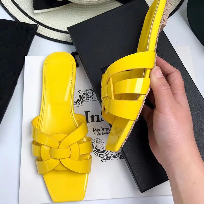 Женские шлепанцы из натуральной кожи на низком каблуке летние пляжные сандалии с