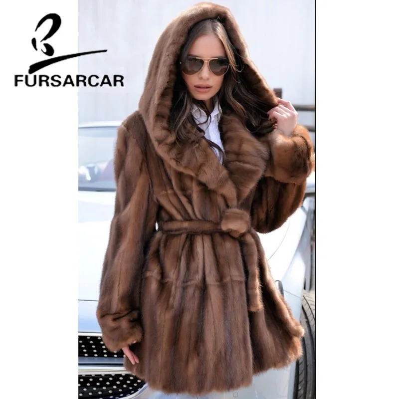 Роскошное пальто FURSARCAR из натурального меха норки женская модная новая зимняя
