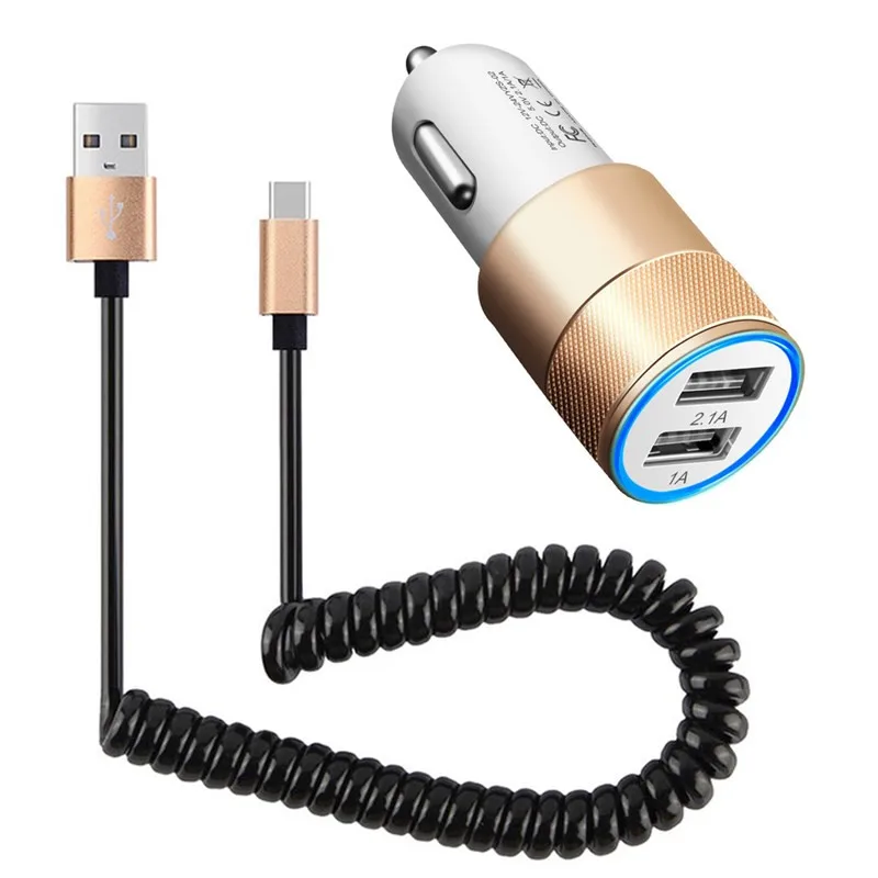 Автомобильное зарядное устройство 5 В/2,1 а с двумя портами USB, автомобильное зарядное устройство для телефона с кабелем Micro type C для samsung S10 5G S9 S8 Plus/huawei P Smart Z
